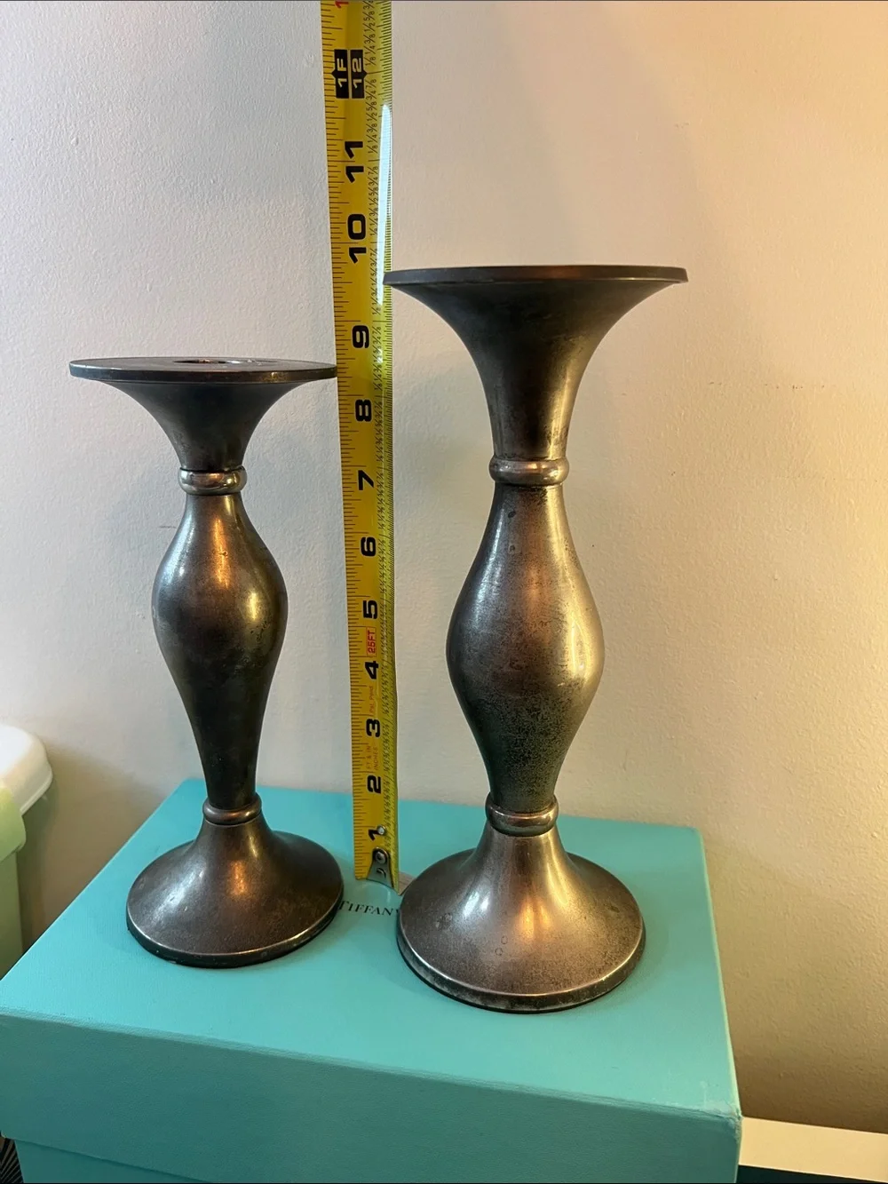 Metal Taper Candle Holders in Aged Silver-tone Metal - Set of 2
